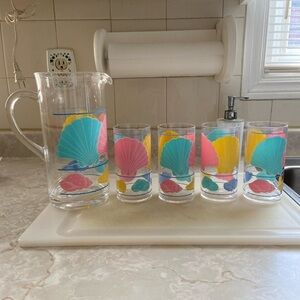 Vintage 5pc set - Plastic Seashell cups and Pitcher